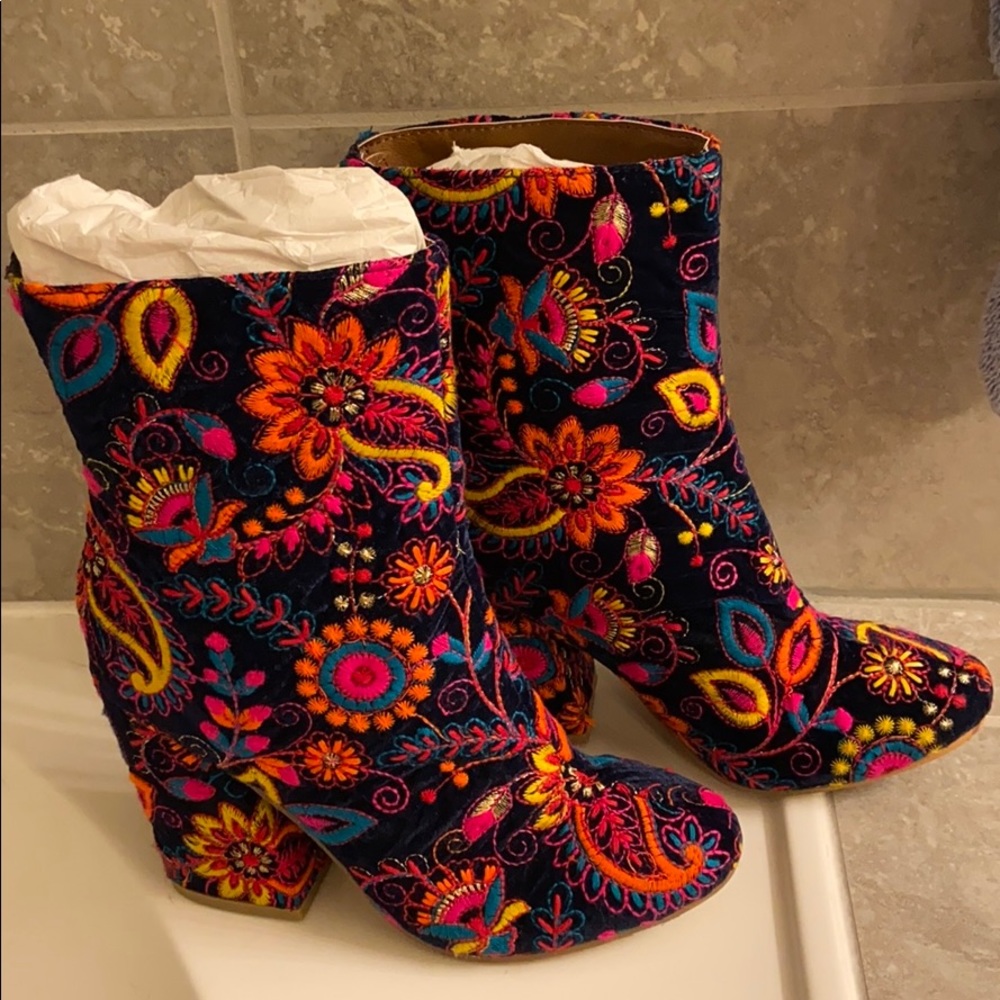 Embroidered Velvet Booties